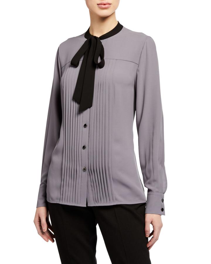 Tie-neck Button-down Blouse