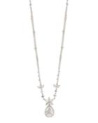 18k White Gold Flower & Teardrop Diamond Pendant Necklace