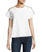 Odele Short-sleeve Eyelet Top, White