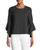 Buttoned-seam Bell-sleeve Poplin Blouse