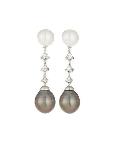 14k Freshwater & Tahitian Pearl & Diamond Dangle Earrings