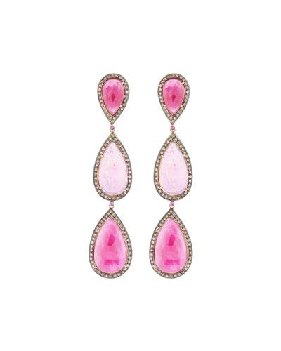 Glass Ruby & Diamond Teardrop Earrings