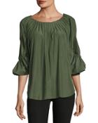 Pleated Scoop-neck Blouse