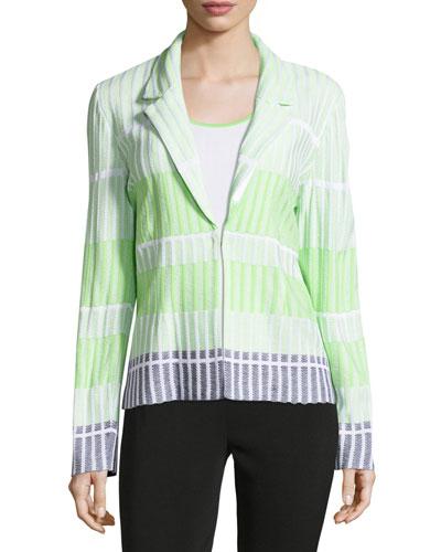 Striped Knit Jacket, Fern/black/ivory