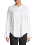Button-down Flare-sleeve Blouse