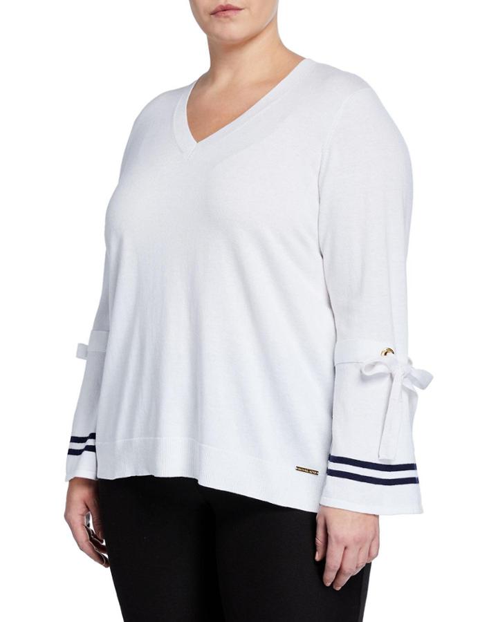 V-neck Tie-cuff Pullover,