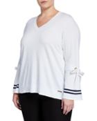 V-neck Tie-cuff Pullover,