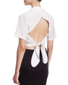 Cropped Tie-back Wrap Blouse, White