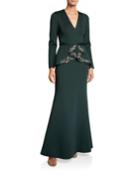 V-neck Long-sleeve Beaded Peplum