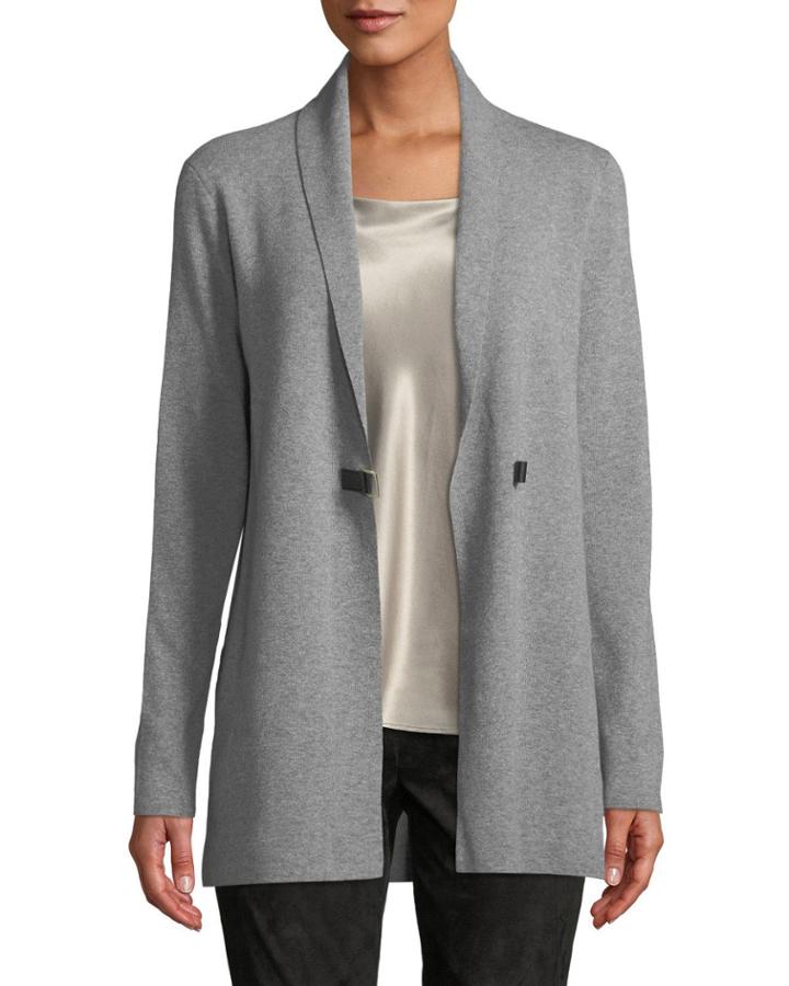 Wool Modern Shawl Buckle-front Cardigan