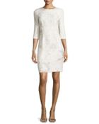 Clinton 3/4-sleeve Embossed Sheath Dress, Twine