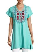 Floral-embroidered Asymmetric Tunic,