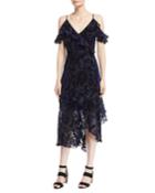 Sleeveless Flutter-sleeve Velvet Devore Cocktail Dress