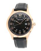 Men's 42mm Date Watch With Leather Strap, Rose Gold