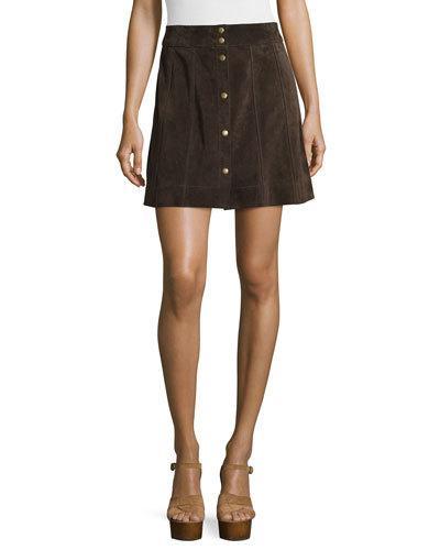 Le Paneled Suede Mini Skirt, Chocolate Brown