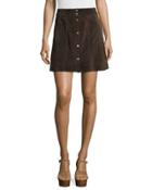 Le Paneled Suede Mini Skirt, Chocolate Brown