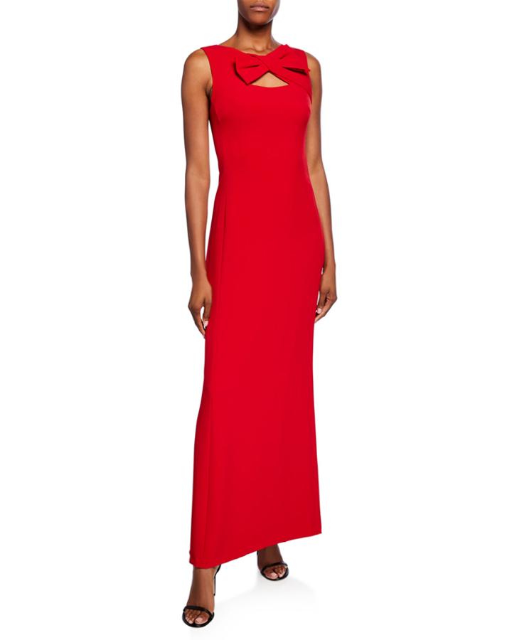 Keyhole & Bow Sleeveless Column Gown