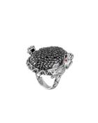 Double Dragon Head Ring With Black