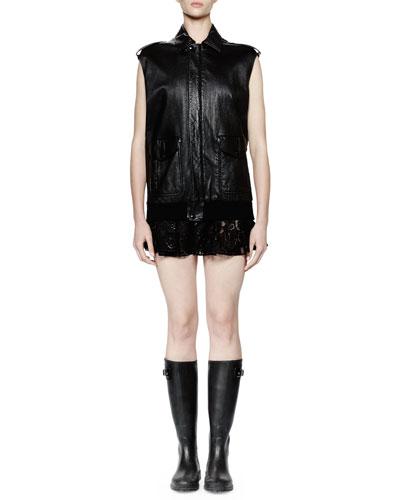 Leather Flight Jacket Vest, Noir