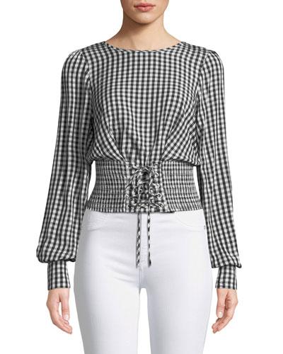 Gingham Corset-waist Blouse