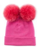 Double Fur Pompom Beanie