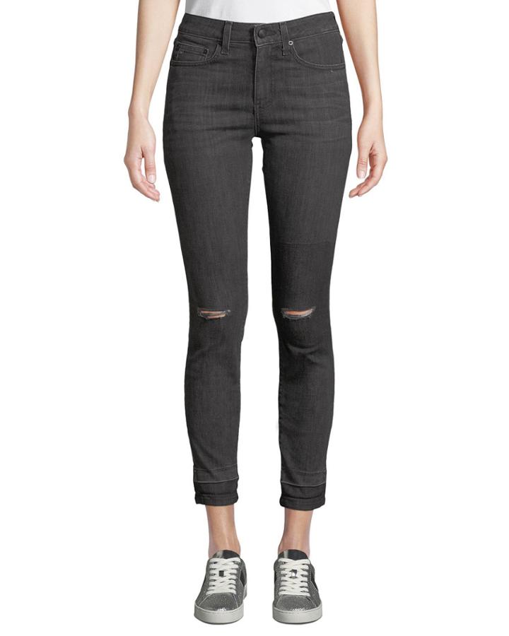 Devi Distressed Mid-rise Authentic Skinny Jeans, Gray