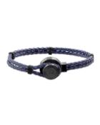 Men's Two-row Braided Leather Bracelet, Navy/black