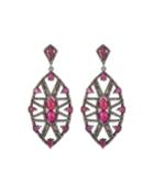 Geometric Diamond & Glass Ruby Dangle Earrings