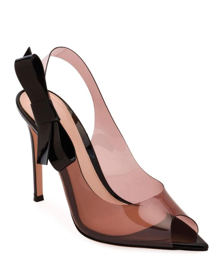 Peep-toe Plexi Slingback Pumps With Bow