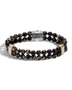 Men's Classic Chain 2-row Bead Bracelet W/ Black Onyx,