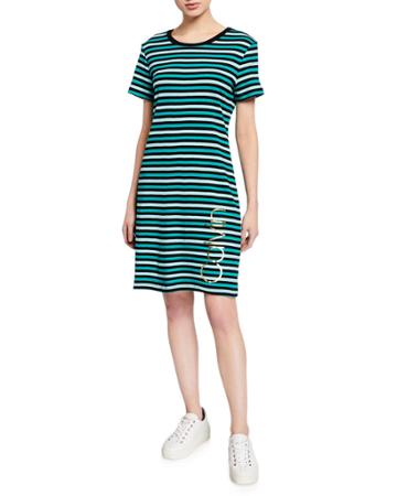 Striped Short-sleeve Side Logo T-shirt Dress