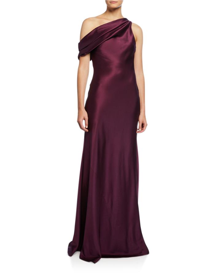 One Shoulder Draped Charmeuse Column Gown