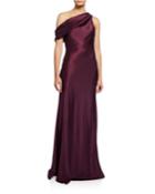 One Shoulder Draped Charmeuse Column Gown