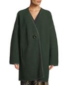 Oversized Resin-button Front Wool Coat
