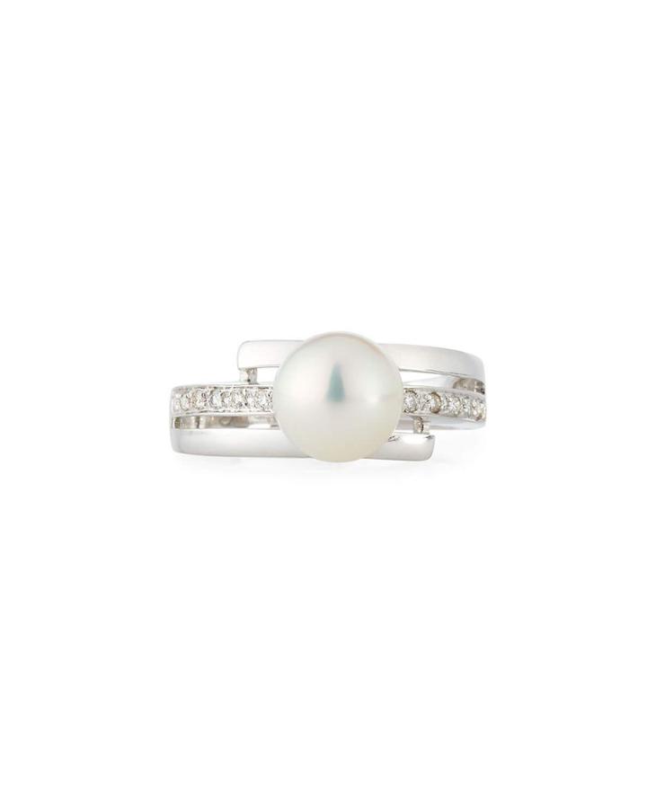 14k Coiled Diamond & Pearl Ring,