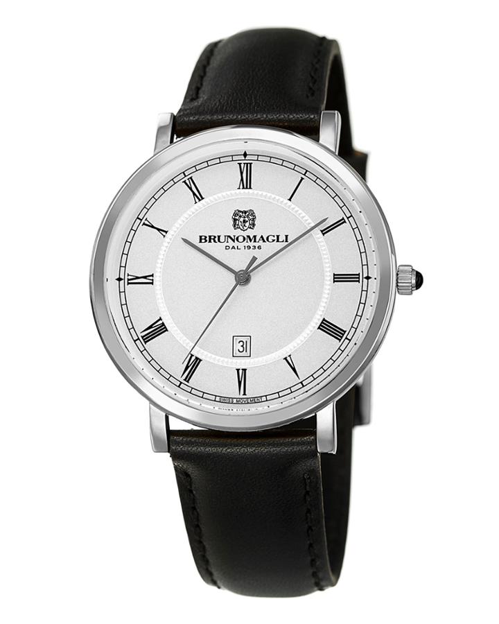 41mm Milano Date Watch W/ Leather, Black/steel