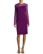 Long-sleeve Asymmetric Sheer-inset Dress
