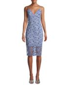 Sapphire Embroidered Sheath Cocktail Dress