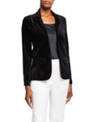 Velour One-button Long-sleeve Blazer