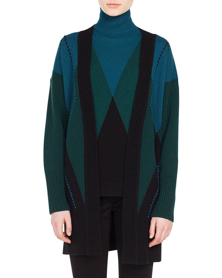 Open-front Argyle Wool-cashmere Cardigan