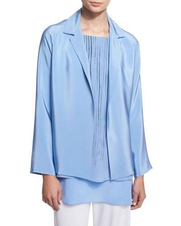 Notched-collar Open-front Jacket, Blue
