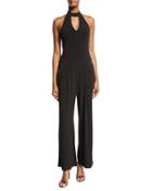 Halter Wide-leg Jersey Jumpsuit, Black
