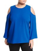 Bell-sleeve Cold-shoulder Top, Cobalt,
