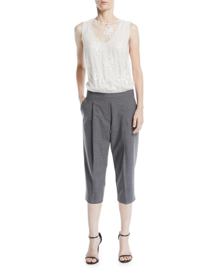 Sleeveless Lace-top Suiting Cropped Jumpsuit