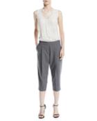 Sleeveless Lace-top Suiting Cropped Jumpsuit
