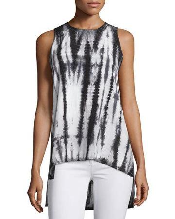 Tie-dye High-low Tank, White/black