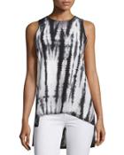 Tie-dye High-low Tank, White/black