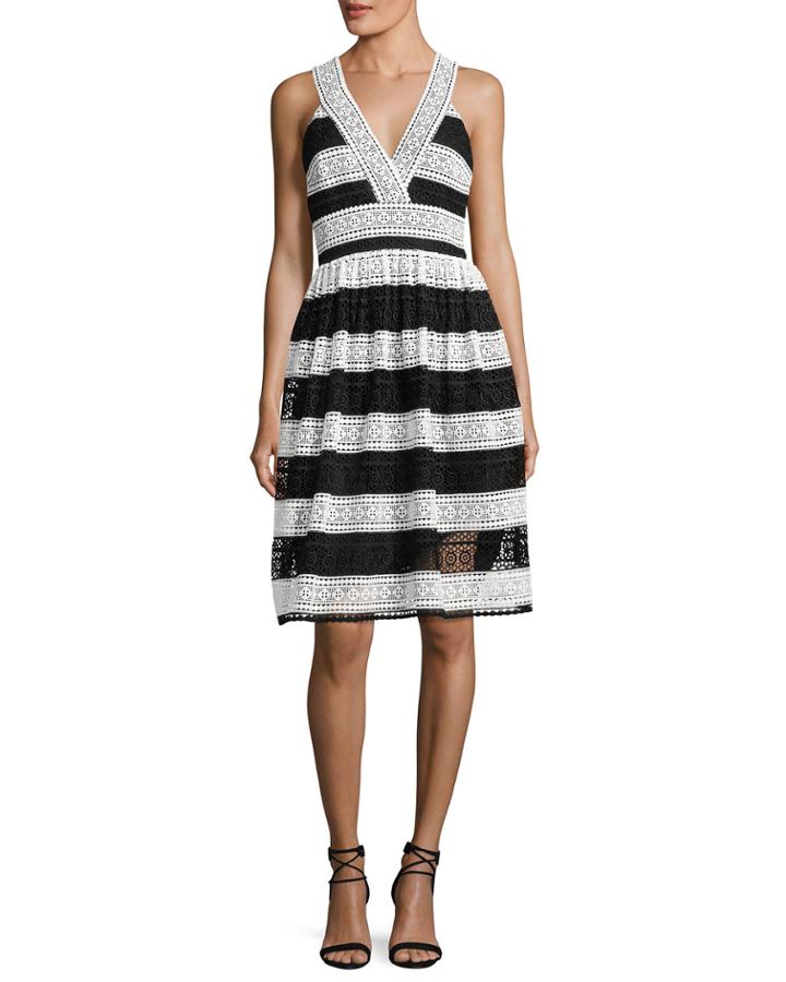 Colorblock Lace V-neck Dress