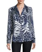 Adalyn Mixed Animal-print Shirt, Nature White/peacoat