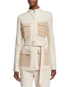 Slim-fit Jacket W/contrasting Pockets, Ivory Cream
